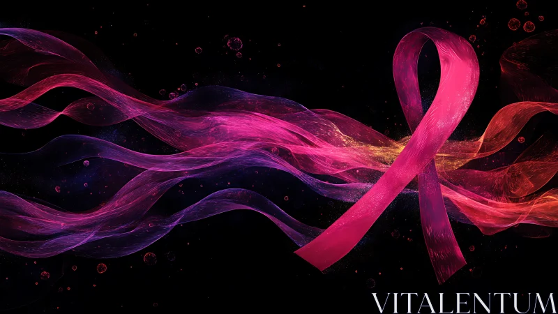 Pink ribbon symbol rendered with flowing luminous ribbons