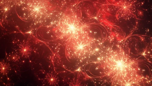 Stellar embers swirl across a crimson nebula dreamscape.