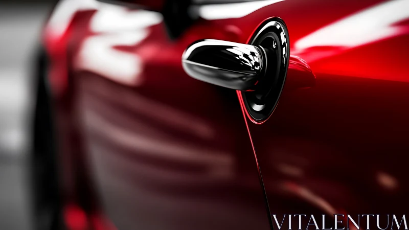 Gleaming red car detail with sleek chrome door handle.