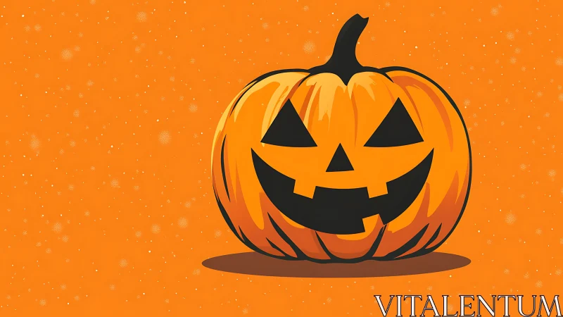 Jack-o-lantern illustration displays carved pumpkin on orange field