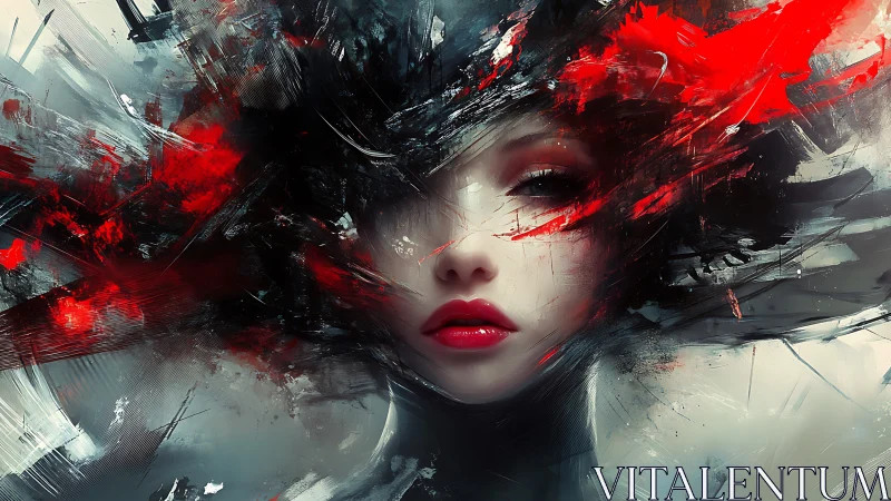 Abstract digital portrait merges soft realism with violent reds