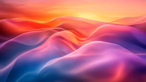 Layered translucent dunes in gradient sunset light.