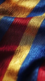 Colorful striped textile with crinkled woven texture.