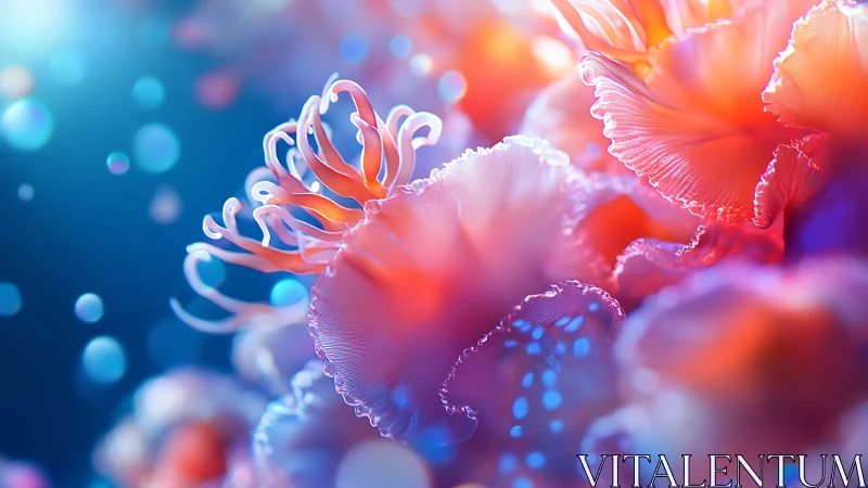 Bioluminescent jellyfish organisms rendered with volumetric light scattering and chromatic aberratio