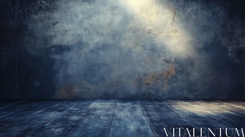 Moody concrete wall and floor catching a lone wandering beam.