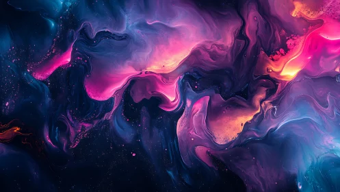 Nebulous magenta and cyan vortices swirl through cosmic void