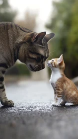Adult Cat and Kitten Interaction: Depth-Layered Portraiture.