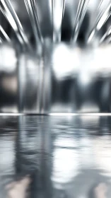 Silvery ripples beneath glowing abstract metal arches.