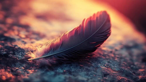 Soft macro study of a single feather in cinematic sunset light