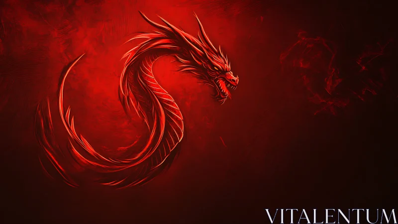 Coiled red dragon rendered as luminous digital flame glyph