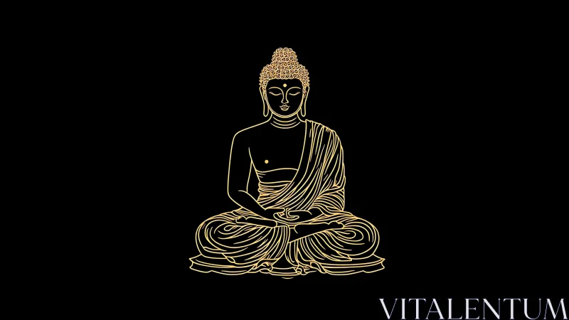 Minimalist golden Buddha line art depicts serene meditation
