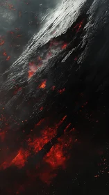 Volcanic Surface Rendering: Incandescent Lava Flow Against Snow-Covered Terrain