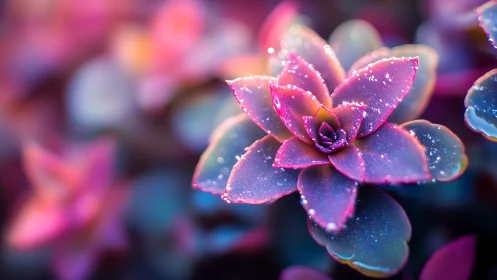 Neon-Toned Flower with Crystalline Dew Drops