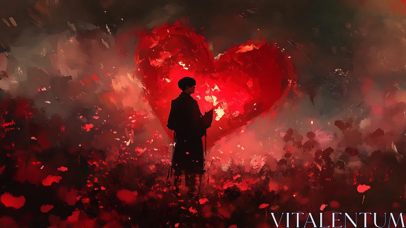 Solitary Soul Stands Luminous Amid Crimson Dreams.