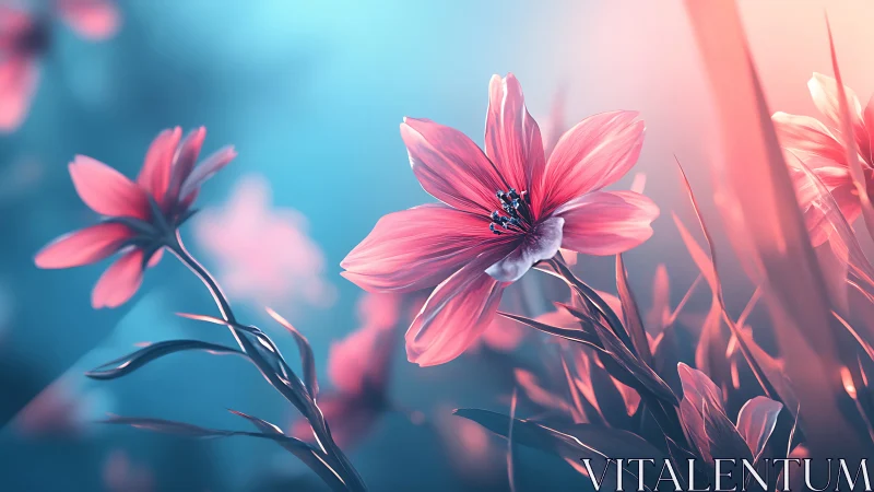 Neon dawn blossoms drifting through turquoise morning hush.