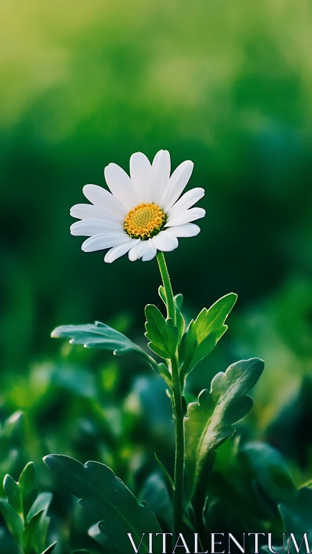 Gentle daisy standing tall in a glow of soft green light.