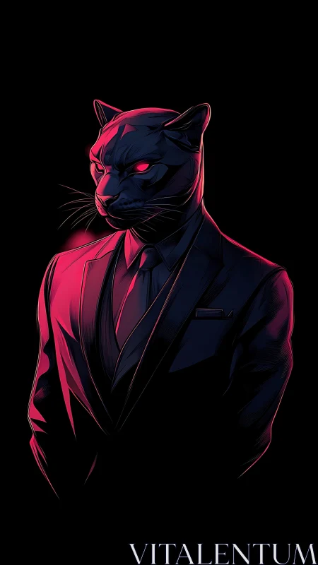 Neon panther in a tailored suit commands the dark void