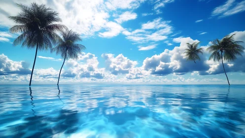 Palm trees lean lazily while the ocean polishes the sky