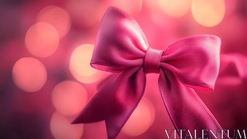 Magenta Bow Against Blurred Pink Bokeh Background.