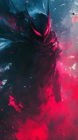 Crimson void wraith rising through electric nebula storm.