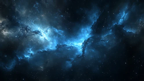 Stellar nebula corridor with blue ionized gas and dust filaments