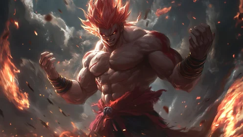 Flaming warlord laughs as storm clouds bow to his fury