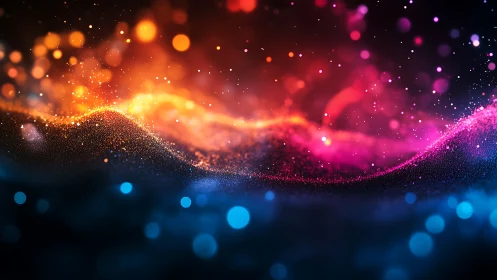 Spectral particle wavefronts forming luminous chromatic fields.