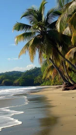 Tropical Paradise: Serene Beach With Swaying Palms.