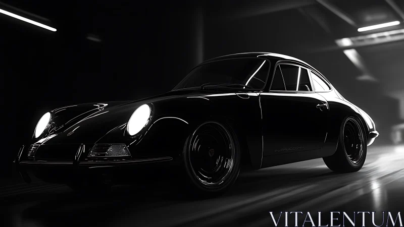 Sleek black sports coupe glides through a dramatic tunnel light