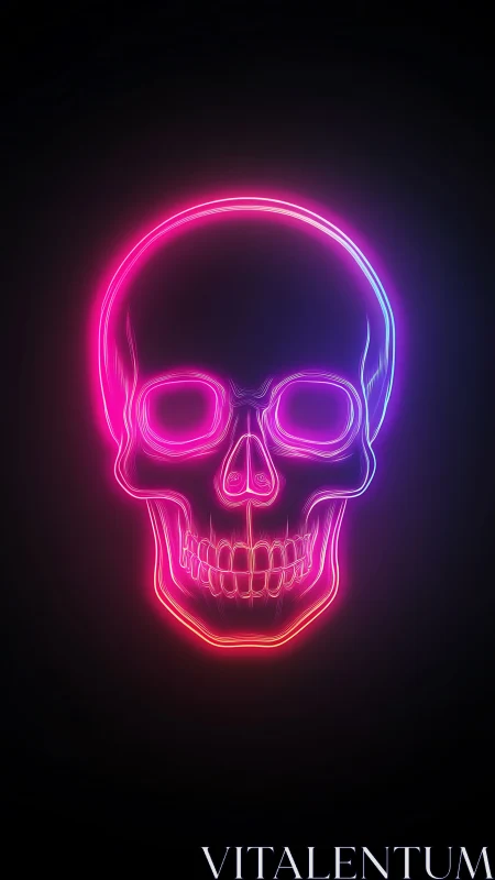 Neon gradient human skull outline on black background.