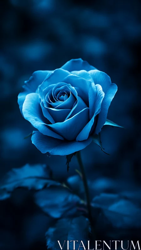 Ethereal Blue Rose with Atmospheric Luminescence and Bokeh Backdrop