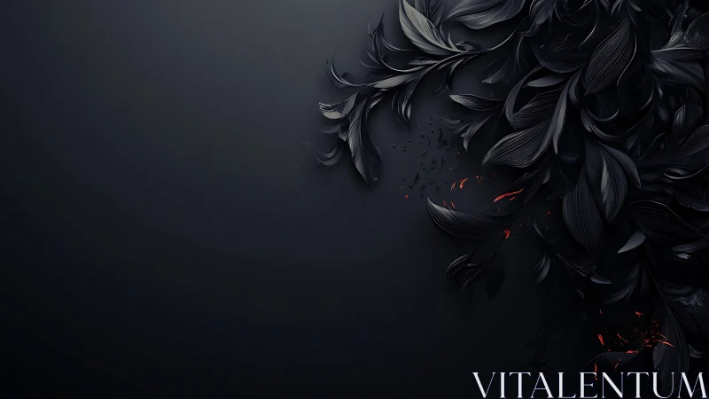 Parametric black foliage bloom with ember-like particulate accents.