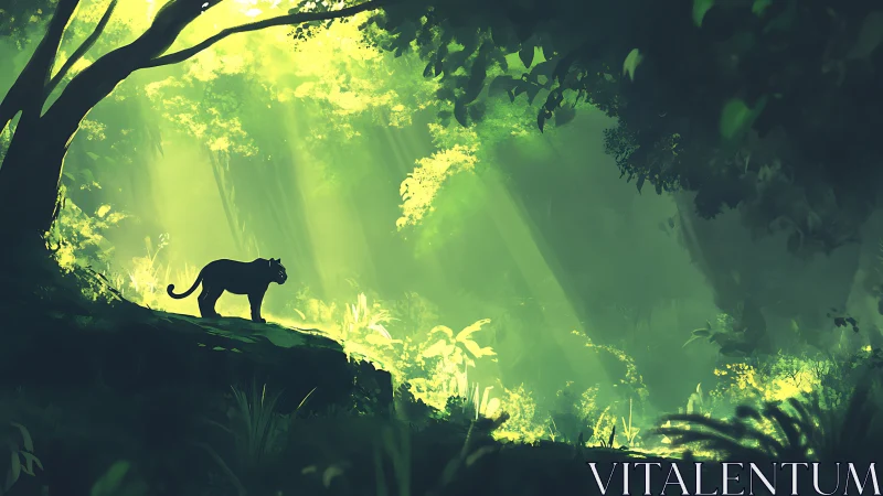 Solitary Explorer: A Panther's Mystical Forest Discovery.