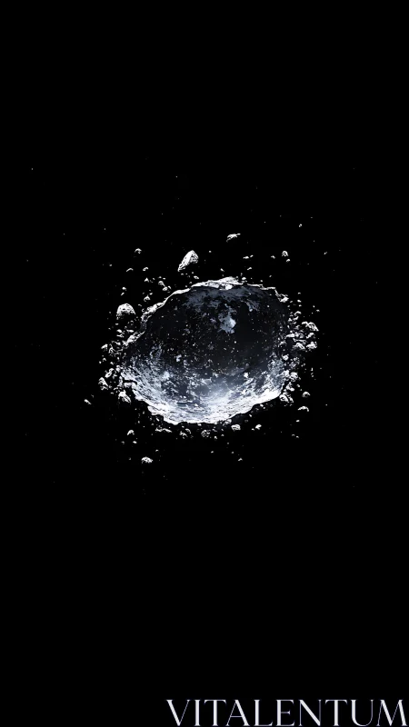 Celestial water crater blooms against the infinite black void.