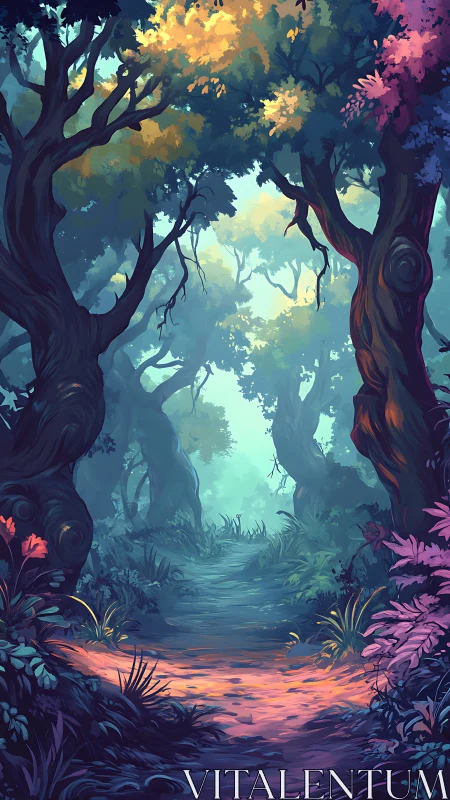 Enchanted Forest Passage: Where Shadows Dance with Golden Light.