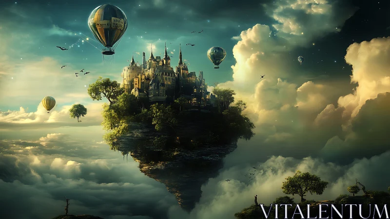 Floating citadel drifting through star-salted cloud seas.