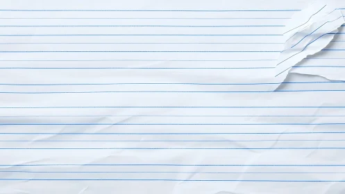 Ruled white notebook paper with torn upper right corner.