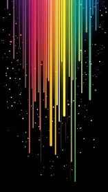Neon rainbow streaks cascade through a starry black void.
