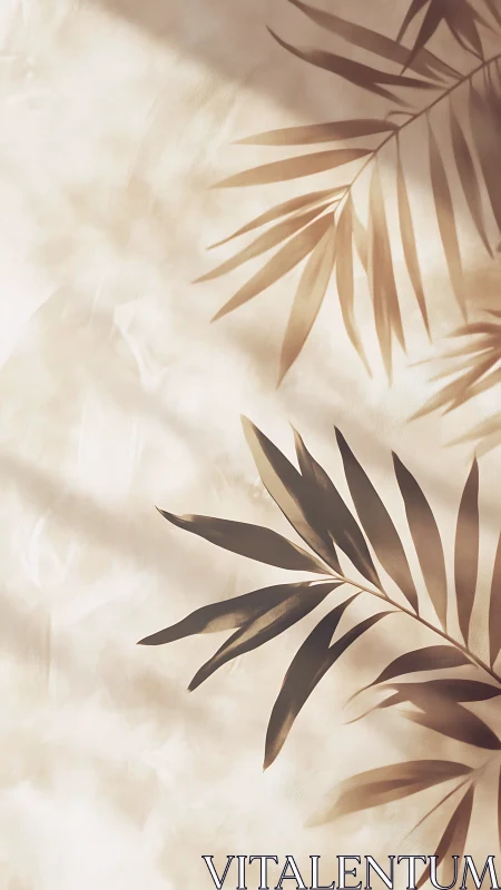 Soft focus palm leaf shadows cast on warm diffused backdrop