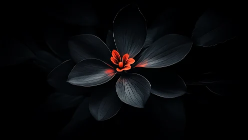 Dark Flower with Crimson Center Against Black Background.