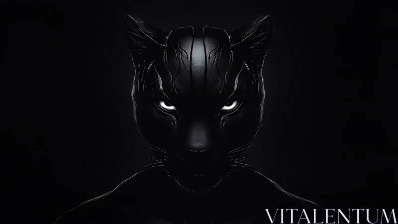 Symmetrical black panther portrait in high-contrast digital art.