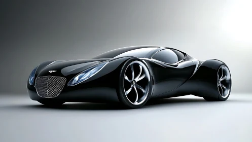 Futuristic black luxury concept car with sculpted aero body.