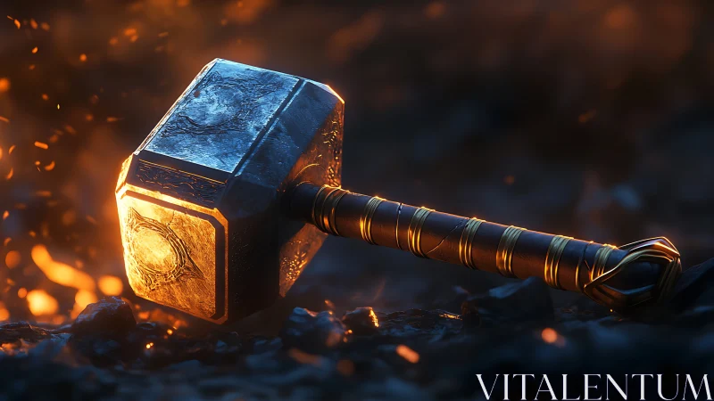 Runes, embers, and a myth-forged hammer at rest.