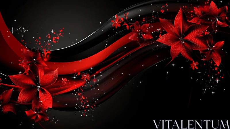 Crimson Bloom Cascade: Digital Flowers Dance Through Darkness.