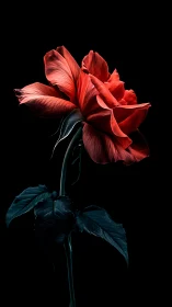 Vibrant Red Rose Against Black Darkness.
