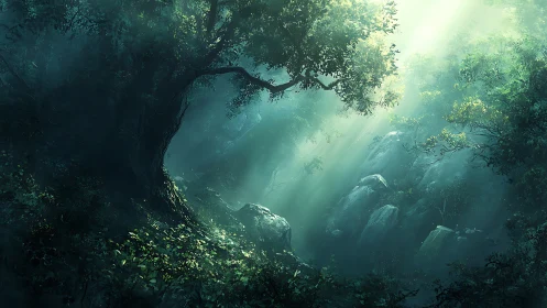 Luminescent Forest Canopy: Atmospheric Light Diffusion Through Dense Arboreal Strata.