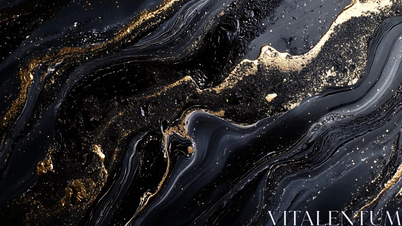 Elegant Black and Gold Abstract Fluid Art with Marble Texture.