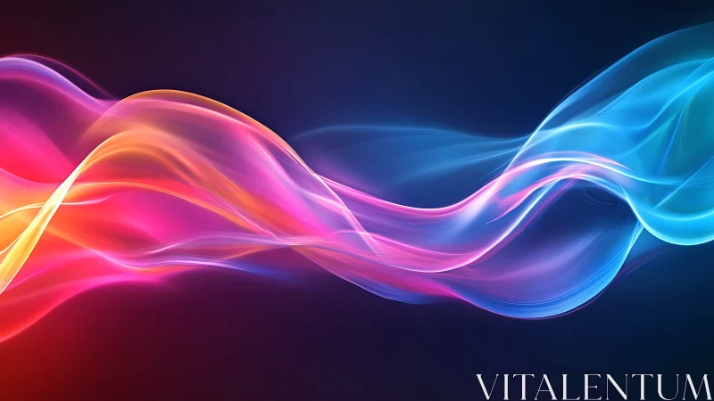 Vibrant neon light waves flow across a deep cosmic gradient