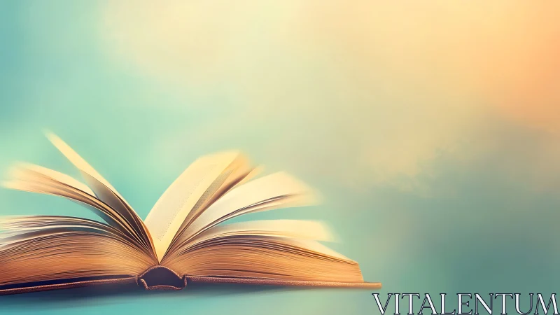 Open hardcover book lies flat with pages fanned upward