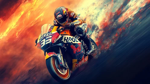 MotoGP racer leans through blazing corner at full speed.